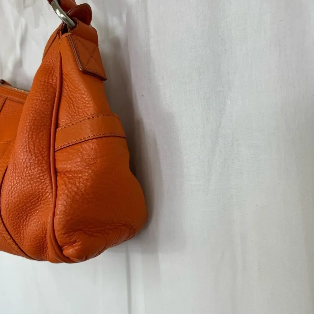Cole Haan Pebbled Leather Zip Braided Strap Shoulder Hobo Bag Handbag Orange